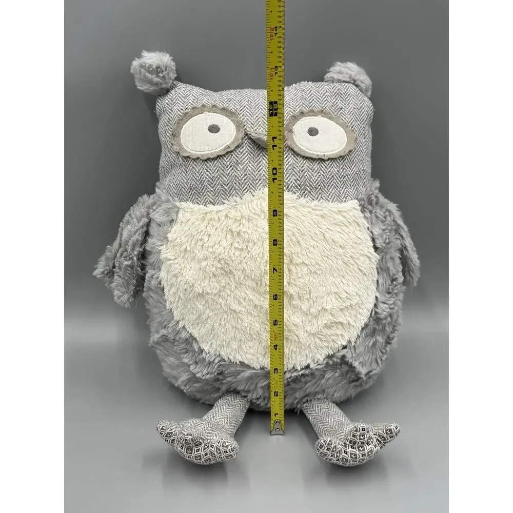 Pier One Imports Roxie Owl Decorative Pillow Plush 12” Gray White Stuffed Animal